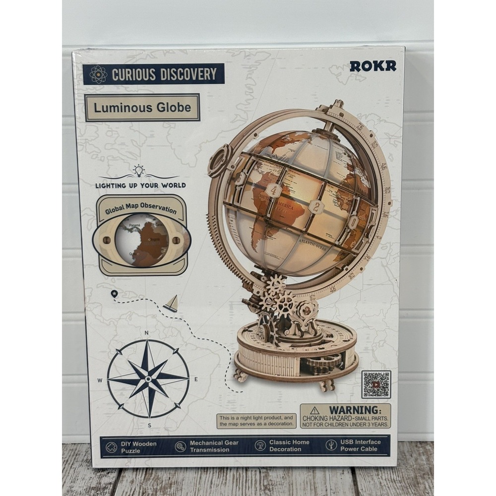 ROKR Curious Discovery Luminous Globe Wooden Model Kit ST003 USB Power Cable NIB